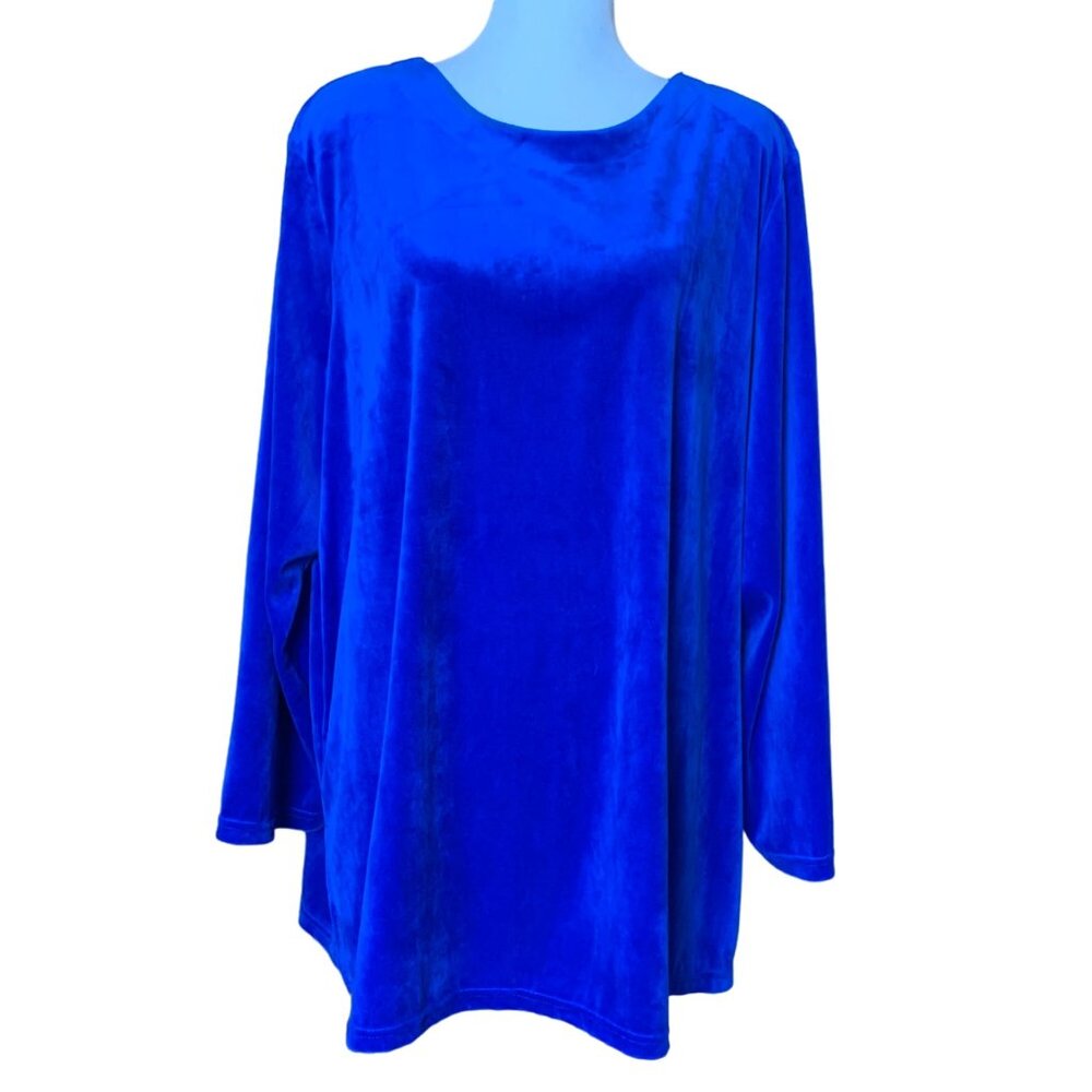 Vicki Wayne Women's Blue Velvet‎ Long Sleeve Top 3X stretch  pullover lounge